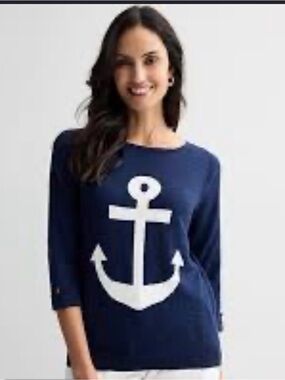 NWT Croft & Barrow Dark Navy Nautical Anchor Sweater SZ XL